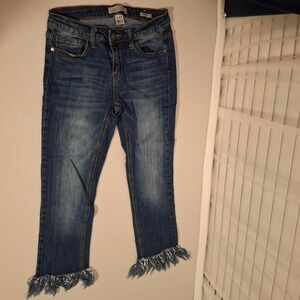 Judy Blue Cropped Distressed Fringed Hem Boho Cowgirl Jeans 5/27 Women Denim‎